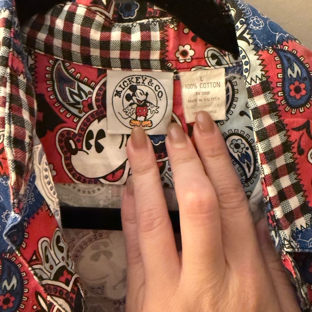 Vintage Disney Red And Blue Patchwork Button Down… - image 2
